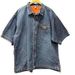 Vintage Denim Shirt Mens XXL 2XL Blue Button Up Baggy Fit Y2KVarcity Brand
